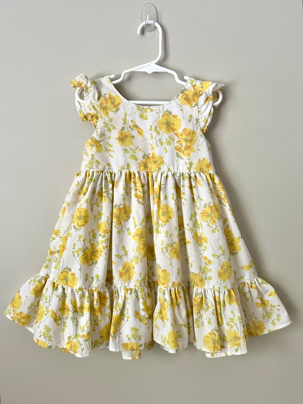 Girls Vintage Casual Yellow Floral Ruffle Dress Size 4T
